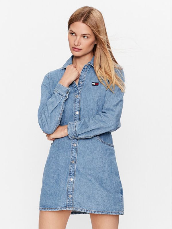 Tommy Jeans Tommy Jeans Дънкова рокля Badge DW0DW15892 Син Regular Fit