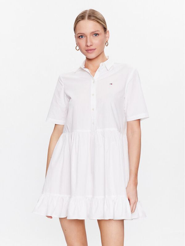 Tommy Jeans Tommy Jeans Ежедневна рокля Tjw Poplin Tiered DW0DW15175 Бял Regular Fit