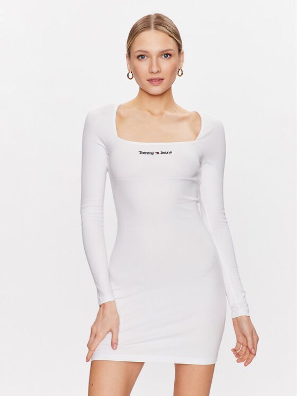 Tommy Jeans Tommy Jeans Ежедневна рокля Tjw Serif Linear Ls Bodycon DW0DW15347 Бял Slim Fit