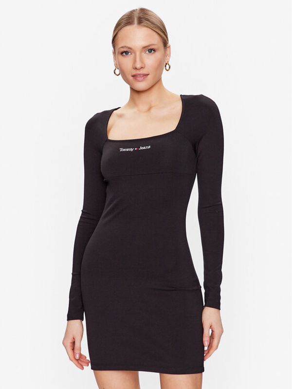 Tommy Jeans Tommy Jeans Ежедневна рокля Tjw Serif Linear Ls Bodycon DW0DW15347 Черен Bodycon Fit