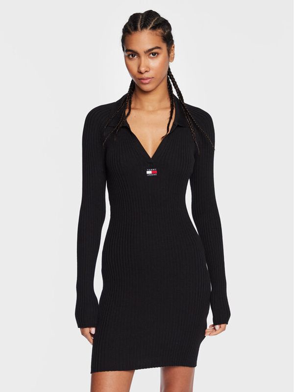 Tommy Jeans Tommy Jeans Плетена рокля Collar Badge DW0DW15016 Черен Slim Fit