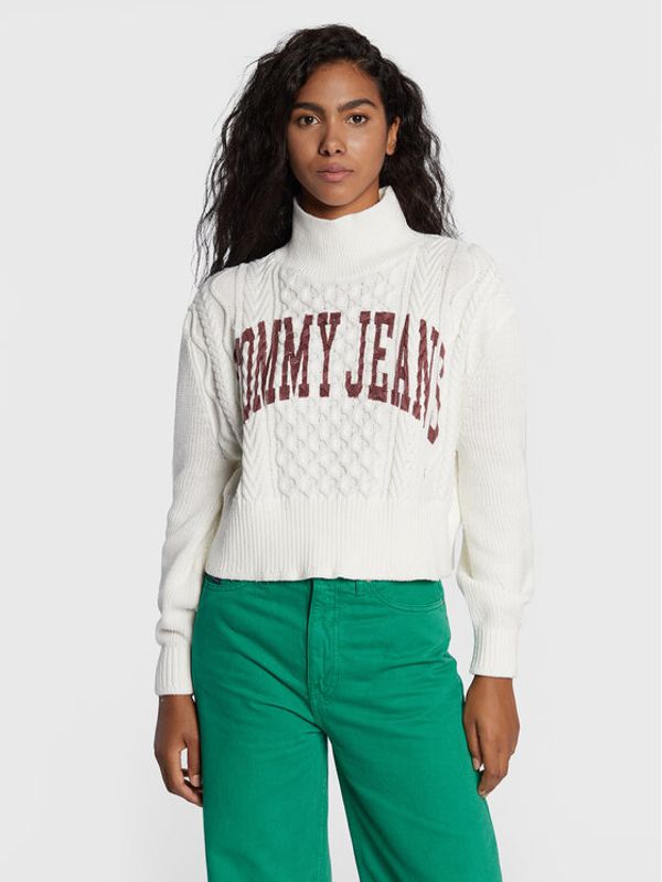 Tommy Jeans Tommy Jeans Поло Crop College Cable DW0DW14273 Бял Cropped Fit