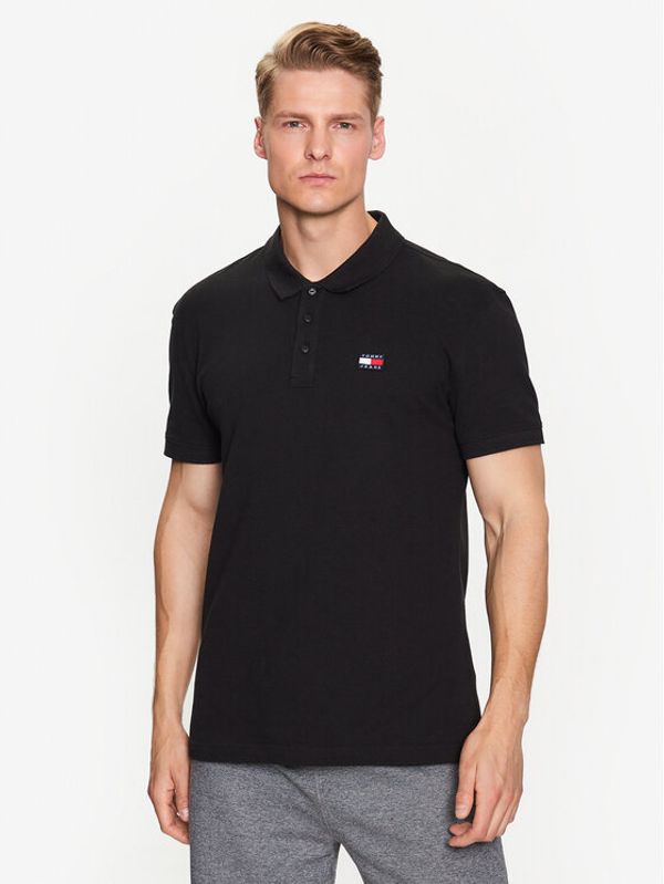 Tommy Jeans Tommy Jeans Тениска с яка и копчета Classic Badge DM0DM16224 Черен Regular Fit