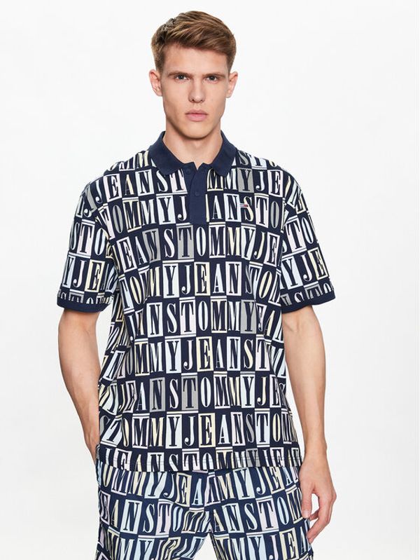 Tommy Jeans Tommy Jeans Тениска с яка и копчета Skater DM0DM16299 Тъмносин Oversize