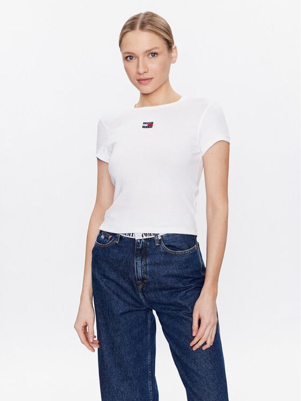 Tommy Jeans Tommy Jeans Тишърт Tjw Bby Rib Xs Badge DW0DW15641 Бял Slim Fit