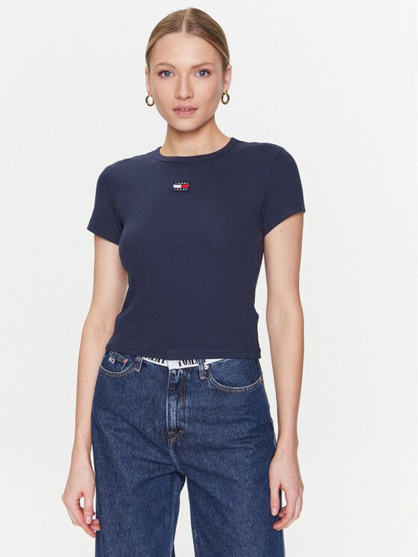 Tommy Jeans Tommy Jeans Тишърт Tjw Bby Rib Xs Badge DW0DW15641 Тъмносин Slim Fit