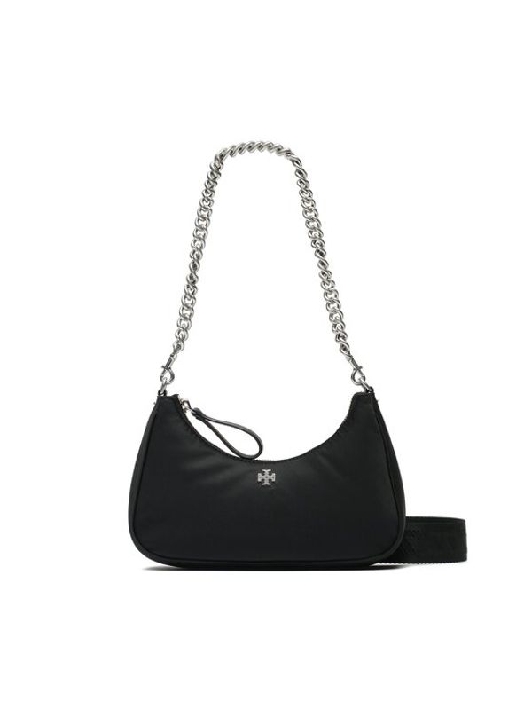 Tory Burch Tory Burch Дамска чанта Small 151 Mercer Nylon Crestent Bag Черен
