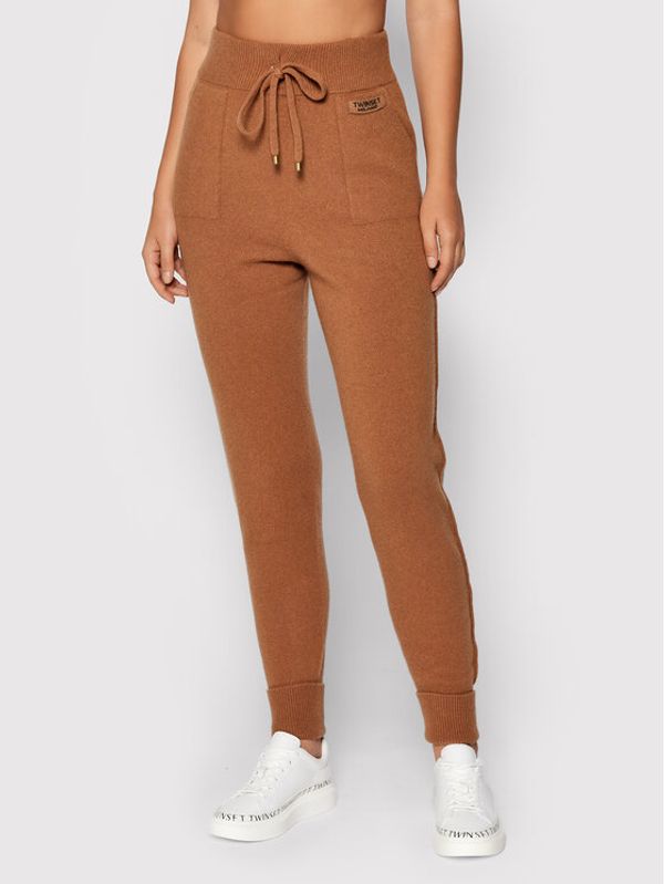 TWINSET TWINSET Текстилни панталони 212TT3124 Кафяв Regular Fit