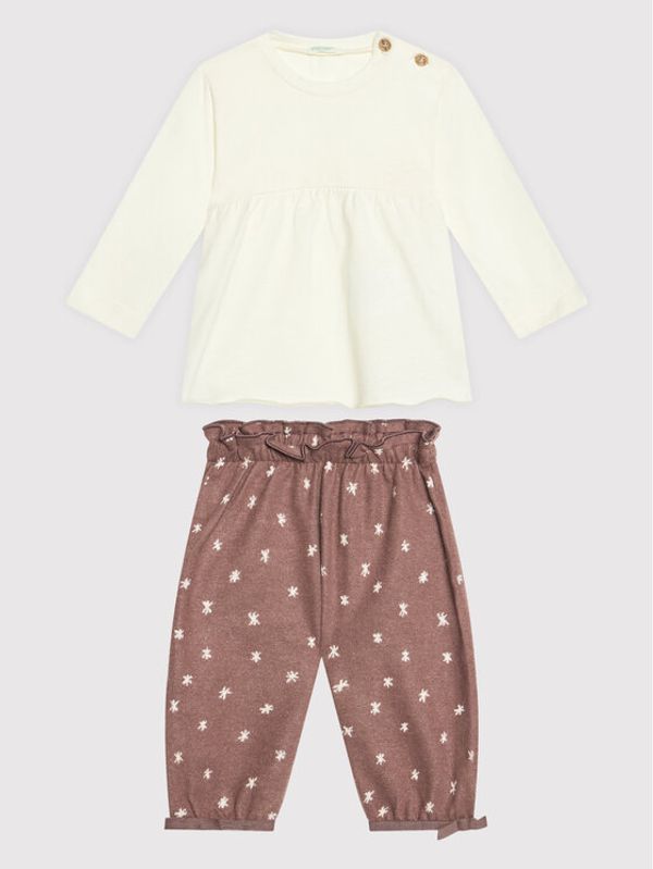 United Colors Of Benetton United Colors Of Benetton Комплект блуза и панталон 3ATNMM29H Бежов Relaxed Fit