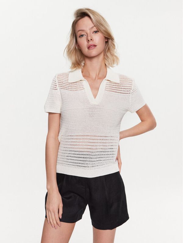 United Colors Of Benetton United Colors Of Benetton Тениска с яка и копчета 104LD300K Екрю Regular Fit