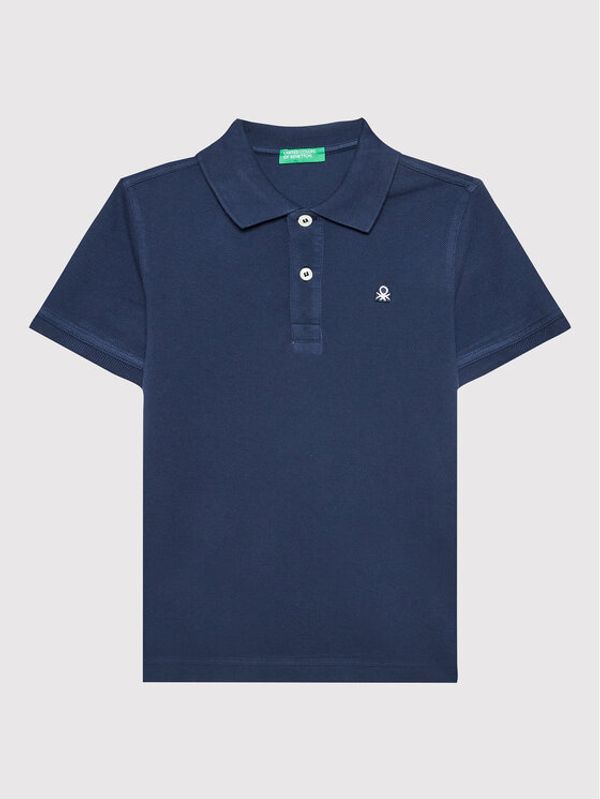 United Colors Of Benetton United Colors Of Benetton Тениска с яка и копчета 3089C300L Тъмносин Regular Fit