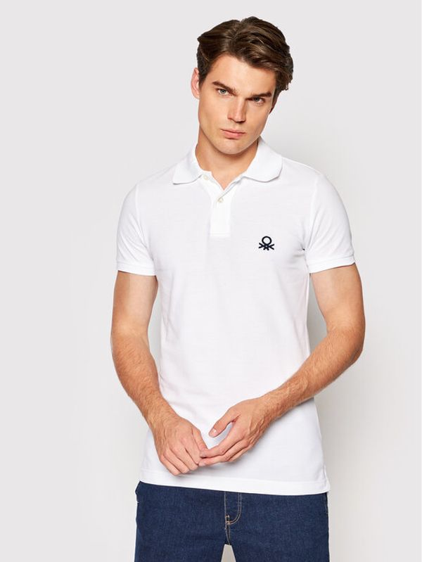 United Colors Of Benetton United Colors Of Benetton Тениска с яка и копчета 3089J3178 Бял Slim Fit