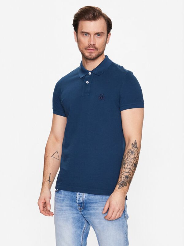 United Colors Of Benetton United Colors Of Benetton Тениска с яка и копчета 3089J3178 Син Regular Fit