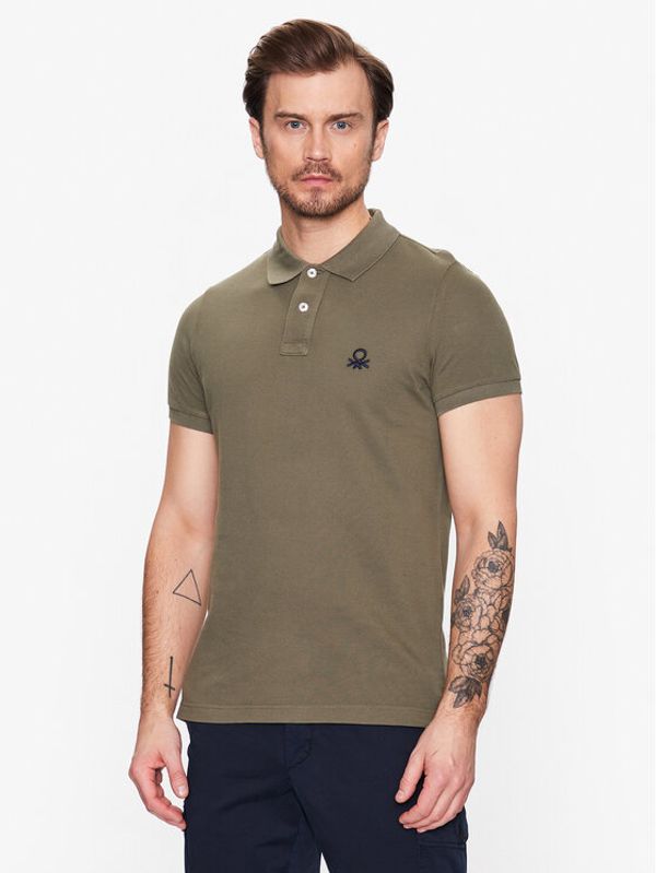 United Colors Of Benetton United Colors Of Benetton Тениска с яка и копчета 3089J3178 Зелен Regular Fit