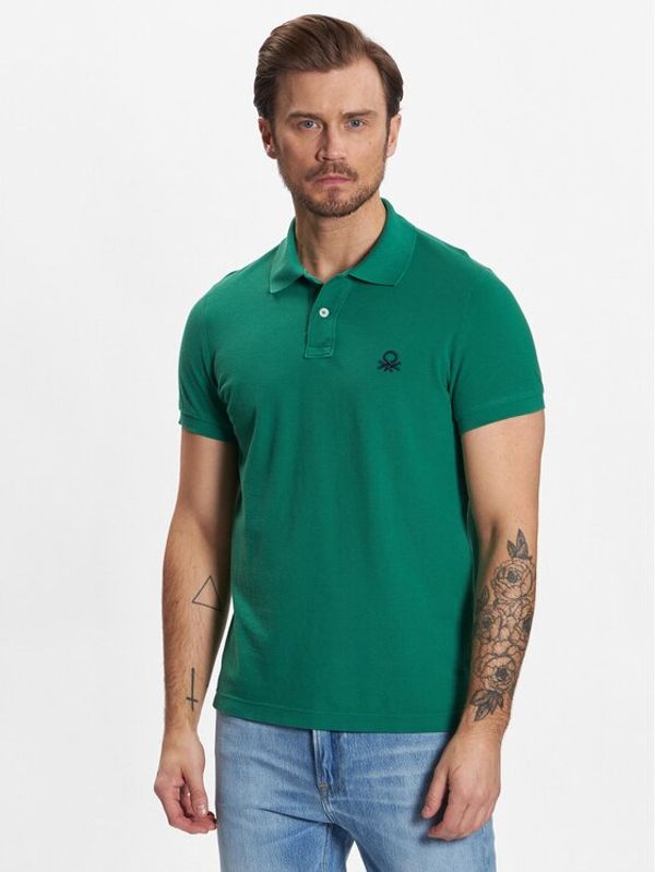 United Colors Of Benetton United Colors Of Benetton Тениска с яка и копчета 3089J3178 Зелен Slim Fit