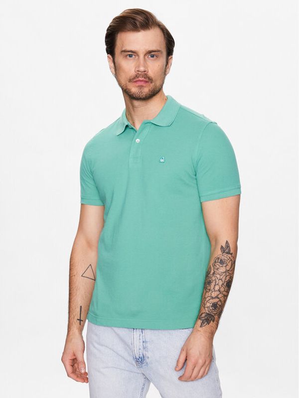 United Colors Of Benetton United Colors Of Benetton Тениска с яка и копчета 3089J3179 Зелен Regular Fit