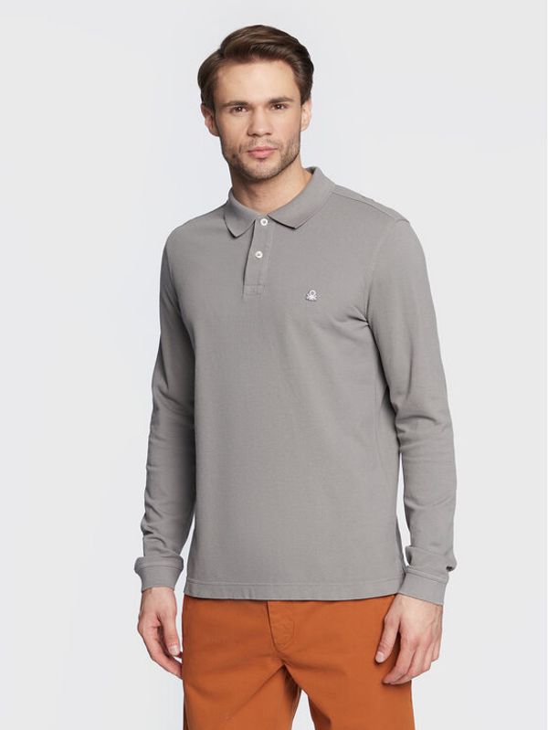 United Colors Of Benetton United Colors Of Benetton Тениска с яка и копчета 3089J3204 Сив Regular Fit