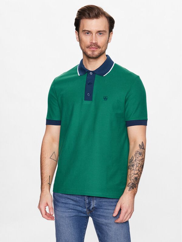United Colors Of Benetton United Colors Of Benetton Тениска с яка и копчета 3QMXU300S Зелен Regular Fit