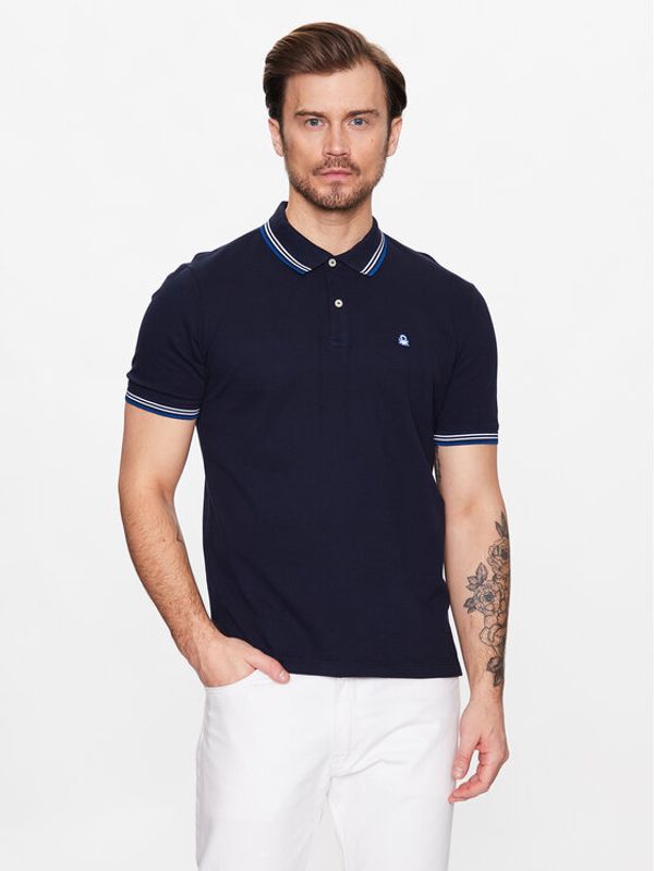 United Colors Of Benetton United Colors Of Benetton Тениска с яка и копчета 3WG9J3181 Тъмносин Regular Fit