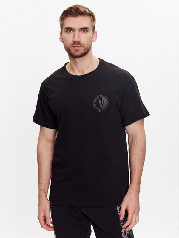 Versace Jeans Couture Versace Jeans Couture Тишърт New Vemblem Small 74GAHI06 Черен Regular Fit