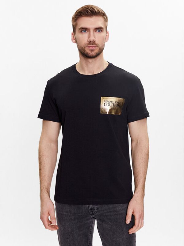 Versace Jeans Couture Versace Jeans Couture Тишърт Piece Text Foil 74GAHG02 Черен Regular Fit