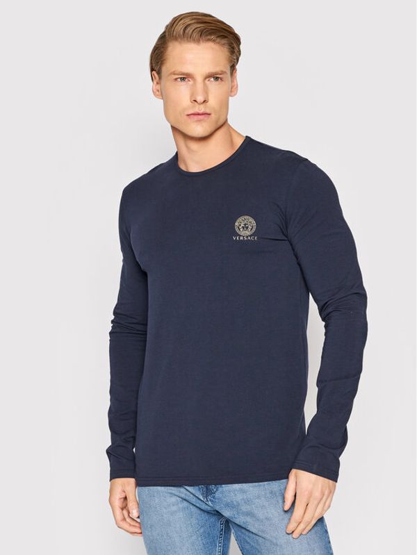 Versace Versace Тениска с дълъг ръкав Girocollo AUU01007 Тъмносин Regular Fit