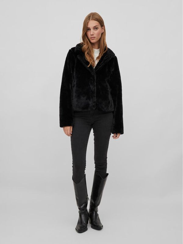 Vila Vila Кожено палто Ebba 14075137 Черен Relaxed Fit