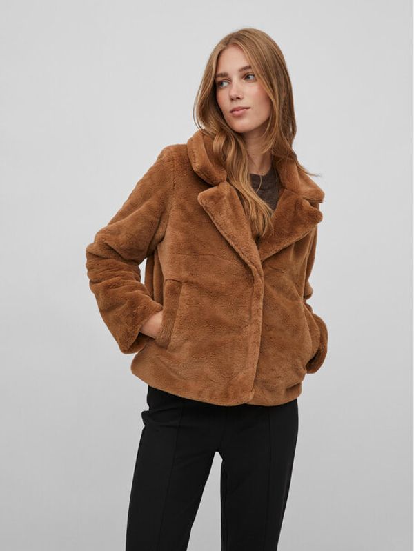 Vila Vila Кожено палто Ebba 14075137 Кафяв Relaxed Fit