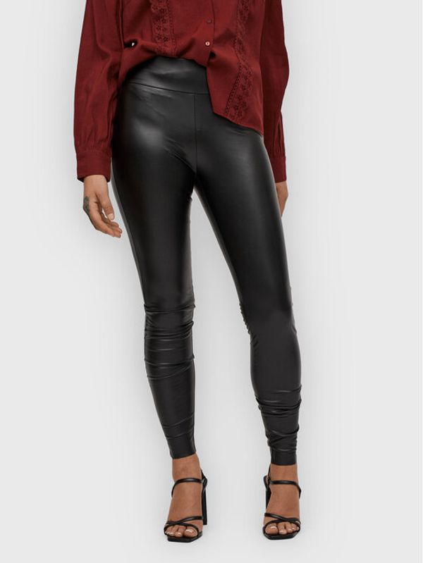 Vila Vila Панталони от имитация на кожа Barb 14074751 Черен Slim Fit