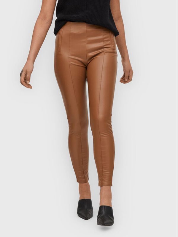 Vila Vila Панталони от имитация на кожа Cordelia 14076291 Кафяв Slim Fit
