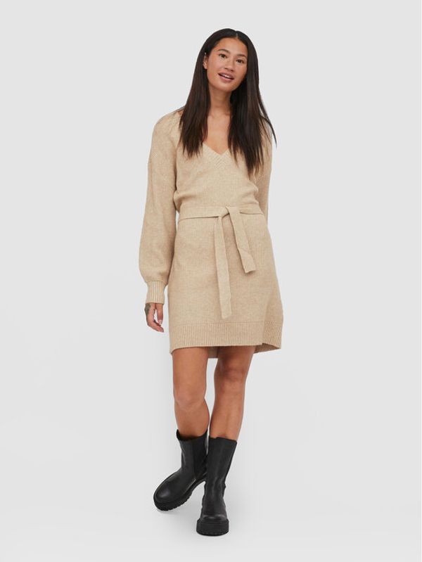 Vila Vila Плетена рокля Ril 14075867 Бежов Regular Fit