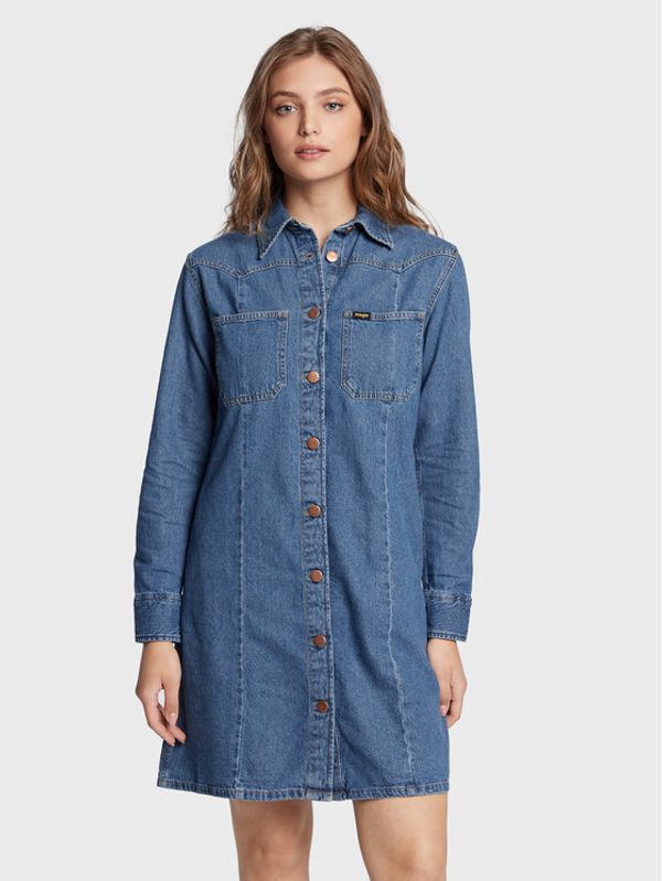 Wrangler Wrangler Дънкова рокля Western W24JLLX8E Син Regular Fit