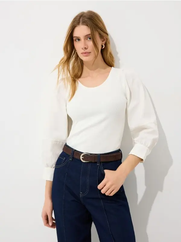 Mohito Mohito - Блуза с буфан ръкави - бяло