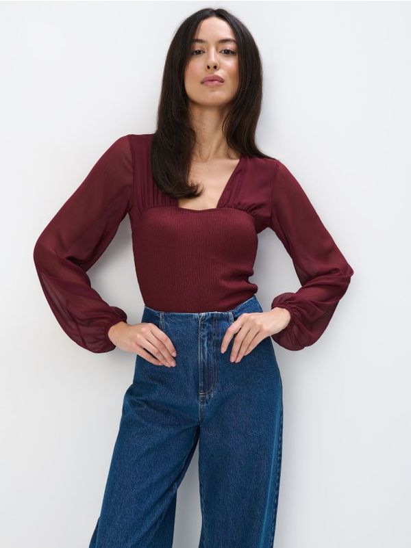 Mohito Mohito - Блуза с буфан ръкави - кестеняво