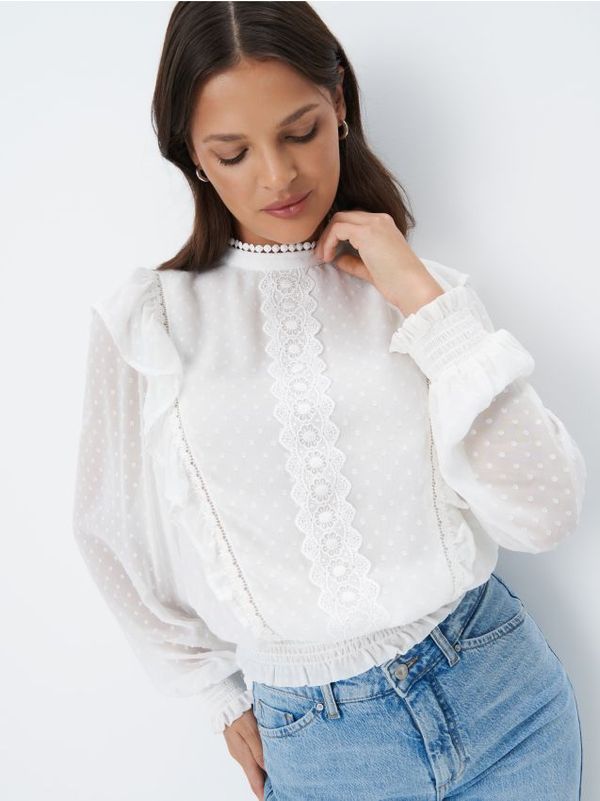 Mohito Mohito - Бяла риза с вълнообразен детайл - бяло