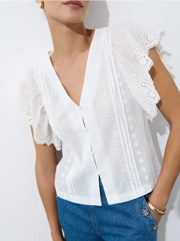 Mohito Mohito - Бяла риза с вълнообразен детайл - бяло