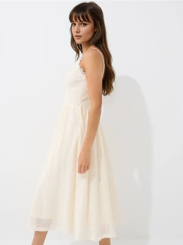 Mohito Mohito - Дантелена миди рокля - кремaво
