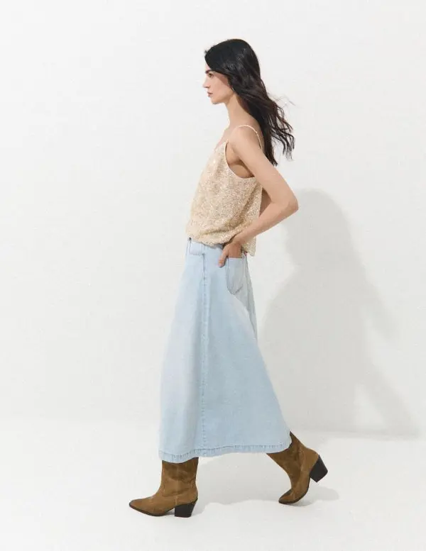 Mohito Mohito - Дънкова миди пола - син