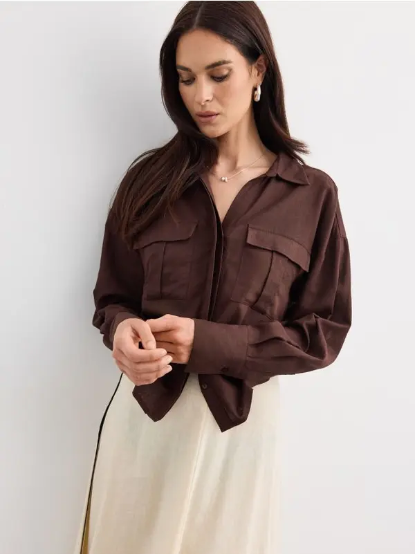 Mohito Mohito - LADIES` SHIRT - тъмно кафяво