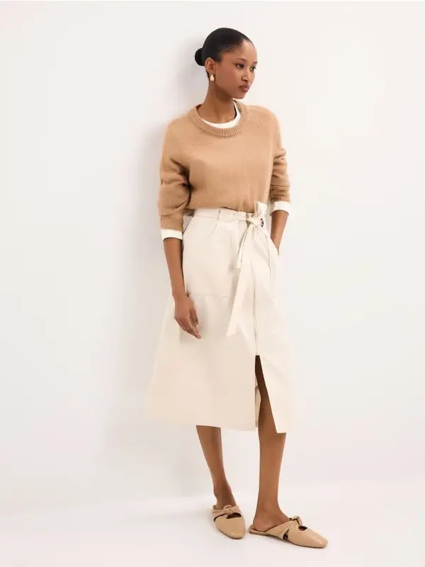 Mohito Mohito - Миди пола с вързалка - кремaво