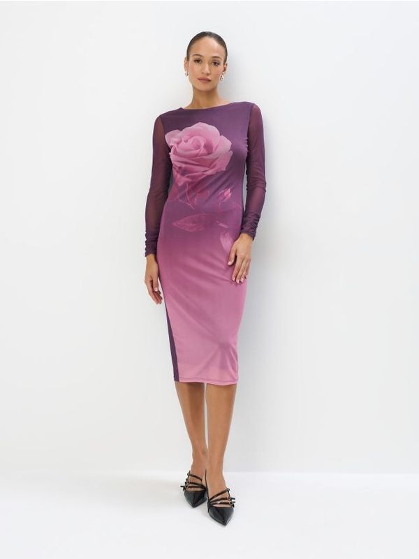 Mohito Mohito - Миди рокля от мрежеста плетка - пастелно розово