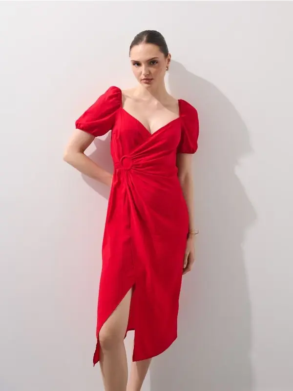 Mohito Mohito - Миди рокля с буфан ръкави - червен