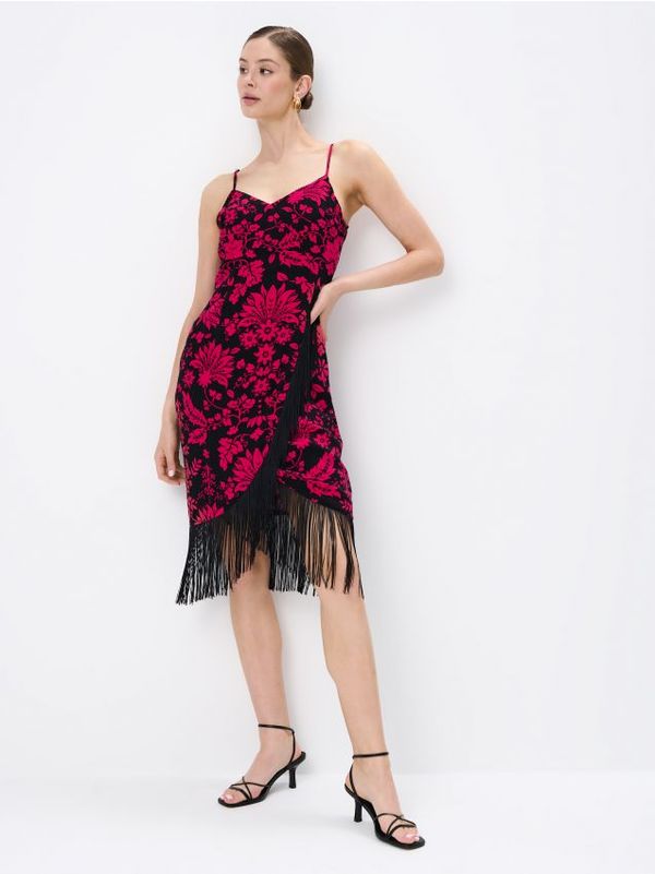 Mohito Mohito - Миди рокля с ресни - фуксия