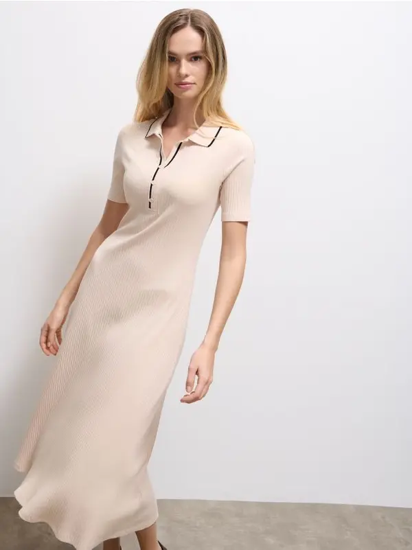 Mohito Mohito - Миди рокля с яка - бежово