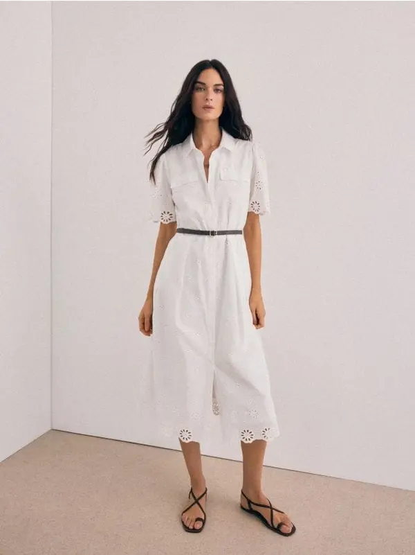 Mohito Mohito - Миди рокля тип риза с колан - бяло