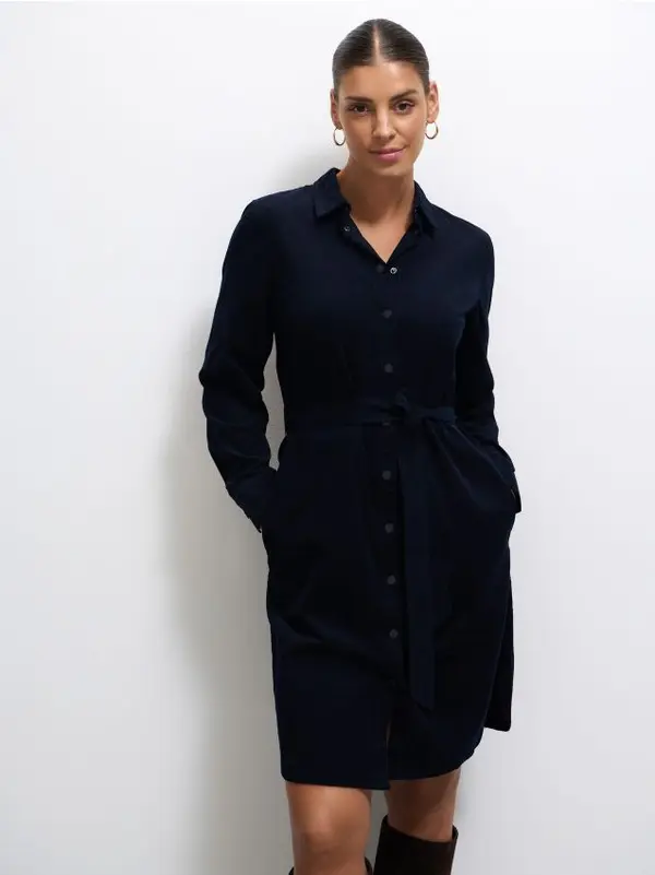 Mohito Mohito - Мини рокля от рипсено кадифе - нави