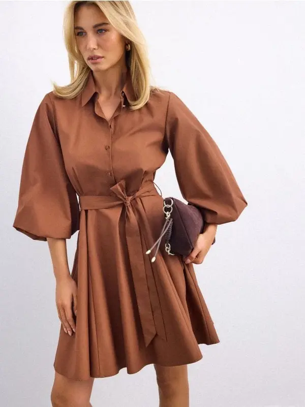 Mohito Mohito - Мини рокля тип риза - тъмно кафяво