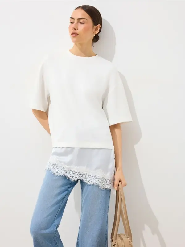 Mohito Mohito - Oversize тениска - кремaво