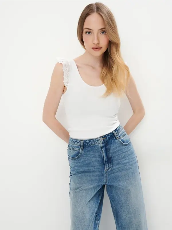 Mohito Mohito - Памучен топ - бяло