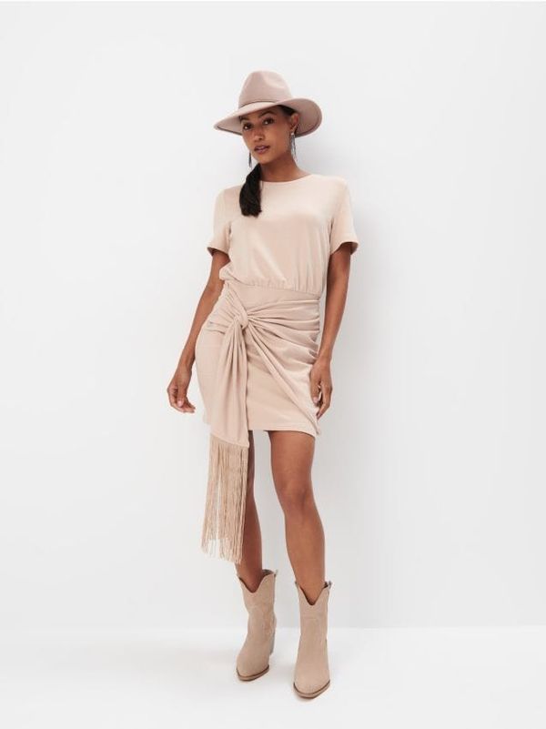 Mohito Mohito - Памучна мини рокля - бежово